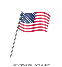 Image of the US flag on a metal cane. Vector.American flag on a white background