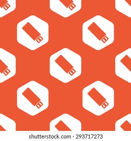 Image of USB flash drive in white hexagon, repeated on orange background