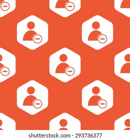 Image of user icon and minus in white hexagon, repeated on orange background