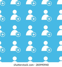 Image of user icon with plus, repeated in straight lines on blue background