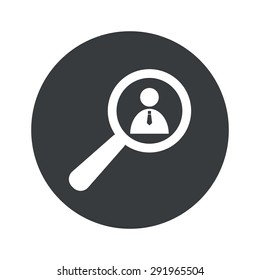 Image of user icon under loupe in black circle, isolated on white