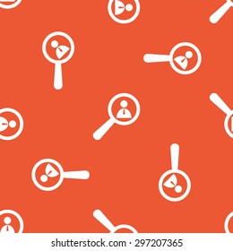 Image of user under loupe, repeated on orange background