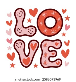 The image is a Valentine's Day card with a heart-shaped letter L and a star