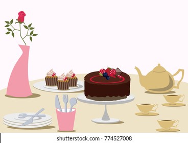 Image of Valentine's Day.
Chocolate cake.
Image of tea time.
Tea time table set. - Shutterstock ID 774527008