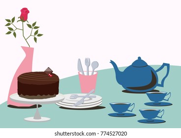 Image of Valentine's Day. Chocolate cake. Image of tea time.
Tea time table set. - Shutterstock ID 774527020