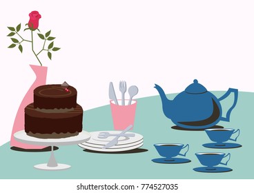 Image of Valentine's Day.
Chocolate cake.
Image of tea time.
Tea time table set. - Shutterstock ID 774527035