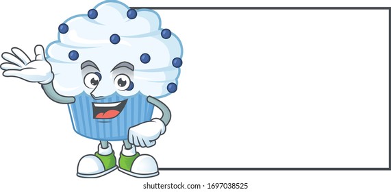 An image of vanilla blue cupcake with board mascot design style