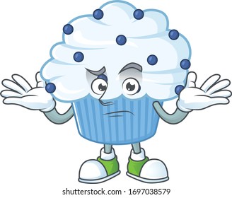 An image of vanilla blue cupcake in grinning mascot cartoon style