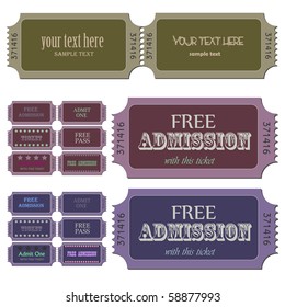 Image of various admission tickets with editable text.