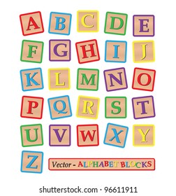 Image of various colorful blocks with the alphabet isolated on a white background.