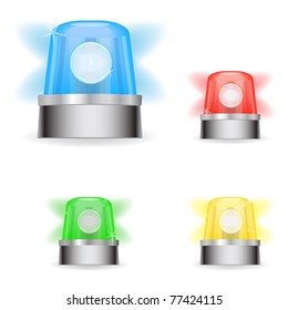 Image of various colorful responder lights isolated on a white background.