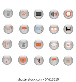Image of various icons on silver buttons.
