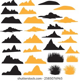 An image with various mountain and grass silhouettes in black and yellow.eps