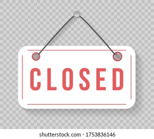 Image of various open and closed business signs. A business sign that says Come In, We're Open. Signboard with a rope. Vector illustration, eps 10.