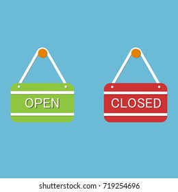 Image of various open and closed business signs, time hour