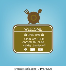 Image of various open and closed business signs, time hour