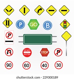  Image of various road signs isolated on a white background.road sign vector