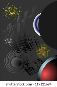 Image of various space objects on a black background.