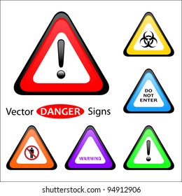 Image of various warning signs isolated on a white background.