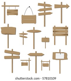 Image of various wooden signs isolated on a white background.