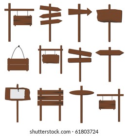 Image of various wooden signs isolated on a white background.
