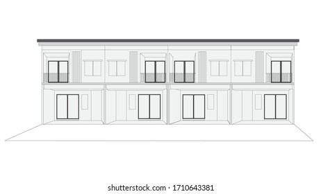 Image vector of 4 newly built adjacent town home on white background.
