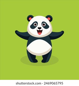 The image vector a cheerful cartoon panda on a green backdrop, likely for a cute character design or sticker.