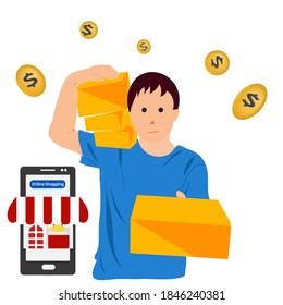 Vector de imagen de un mensajero que entrega una caja sobre fondo blanco.