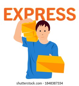 Image vector of a courier delivering a carton on white background.