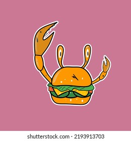 imagen o vector de un logotipo de comida rápida combinado con cangrejos