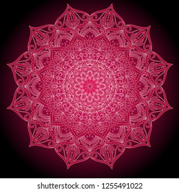 Image of a vector mandala in pink tones on a dark background