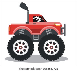 Image of a vector red car on big wheels