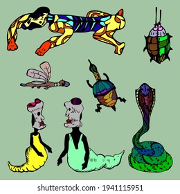 Image vector set of fantastic animals for stickers or print