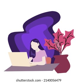 Image Or Vector Of A Woman Working In Her House Because Of The Impact Of Covid