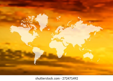 Image of a vector world map on blurred background