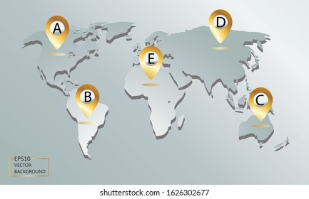 Image of a vector world map with pin pointer location