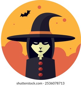 Image vetorielle d'un portrait d'une sorcière aux couleurs d'halloween de estilo clip art