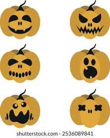 Imagem vetorielle d'un set de citrouille aux expressions diverses pour halloween