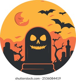 Imagem vetorielle d'une tombe au visage effrayant et aux couleurs d'halloween de estilo clip art