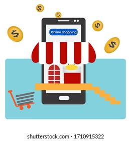 Image vector.Online shopping with mobile phones.