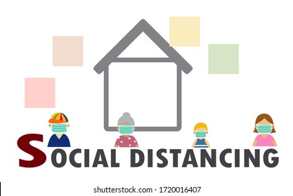 Image vector.Stay home,social distancing and wear medical masks to reduce infection on white background.