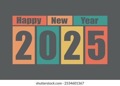 The image is a vibrant and colorful design celebrating the arrival of the year 2025. It prominently features the numbers "2025" in a bold and modern font, with each digit in a different color.