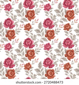 The image is a vibrant floral pattern featuring a repeating design of colorful flowers and leaves. The main points of the visual composition are as follows.
