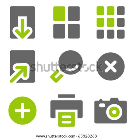 Image viewer web icons, green grey solid icons