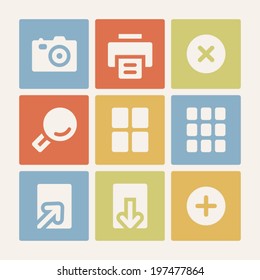 Conjunto de iconos web del visor de imágenes. Botones de color.