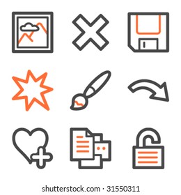 Image viewer web icons set 2, orange and gray contour series
