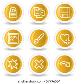 Image viewer web icons set 2, yellow glossy circle buttons