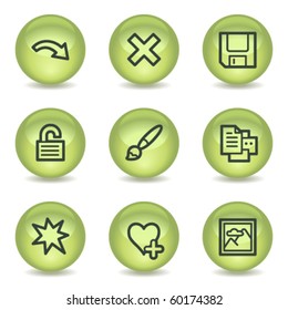 Image viewer web icons set 2, green glossy circle buttons