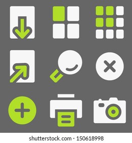 Image viewer web icons, white and green on grey