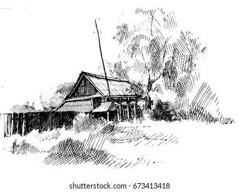 
Image of a village, old house, vector